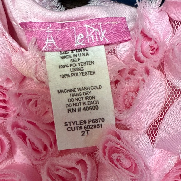 Girls 2T Le Pink Rosette Dress with Bow roses boutique EUC - Picture 2 of 4